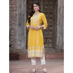 Juniper Mustard Printed Straight Kurta-picture-30