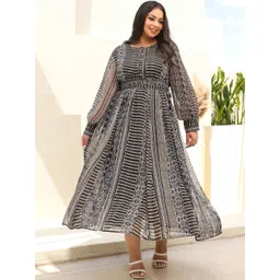 Juniper Plus Size Black Ethnic Printed Fit and Flare Maxi Ethnic Dress-picture-17