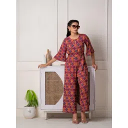 Juniper Red Viscose Printed Jumpsuit With Belt-picture-31