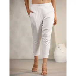 Juniper White Cotton Lycra Pants For Women With Partially Elasticated Waistband-picture-41