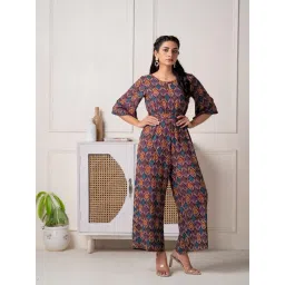 Juniper Wine Viscose Printed Jumpsuit With Belt-picture-29