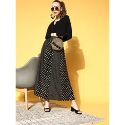 Juniper Women Black & Golden Ethnic Motifs Printed Flared Palazzos-picture-32