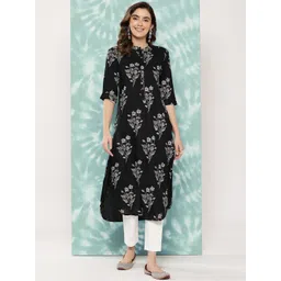 Juniper Women Black & White Bandhani Printed Floral Kurta-picture-30