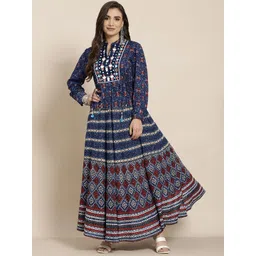 Juniper Women Blue Ethnic Motifs Flared Maxi Dress-picture-17