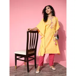 Juniper Women Bright Yellow Cotton Adjustable Waistline Kurta-picture-11