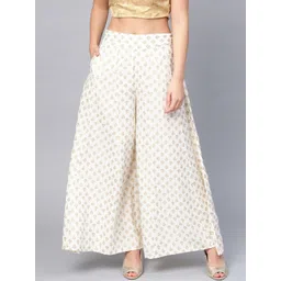 juniper Women Flared White, Gold Viscose Rayon Trousers-picture-20