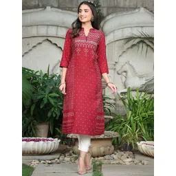 Juniper Women Maroon  White Bandhani Printed Liva Straight Kurta-picture-10