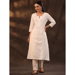 Juniper Women Off-White Embroidered Straight Kurta-picture-25