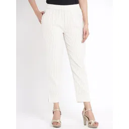 Juniper Women Off-White Slim Fit Striped Regular Trousers-picture-19