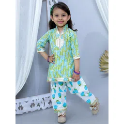 JUNITOS Girls Ethnic Motifs Printed Regular Gotta Patti Pure Cotton Kurti with Patiala-picture-32