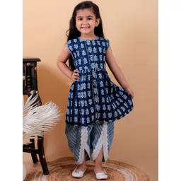 JUNITOS Girls Floral Printed Regular Gotta Patti Pure Cotton Kurta with Dhoti Pants-picture-47