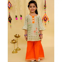 JUNITOS Girls Floral Printed Regular Gotta Patti Pure Cotton Kurti with Sharara-picture-18