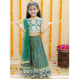 JUNITOS Girls Printed Sequinned Pure Cotton Ready to Wear Lehenga & Blouse With Dupatta-picture-24