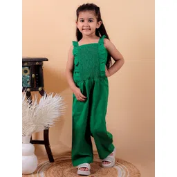JUNITOS Girls Pure Cotton Ruffled Smoked Basic Jumpsuit image 5