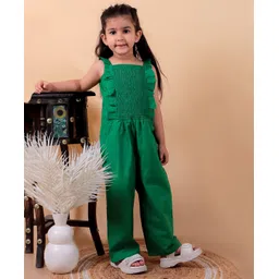 Junitos Pure Cotton Sleeveless Frill Detailed Smocked Jumpsuit - Green-picture-10