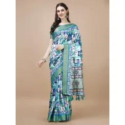 JUST FASHION Blue Silk Printed Saree With Unstitched Blouse-picture-37