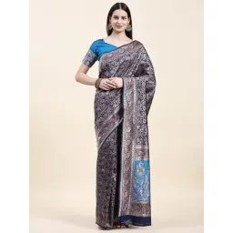 JUST FASHION Navy Silk Woven Saree With Unstitched Blouse-picture-44