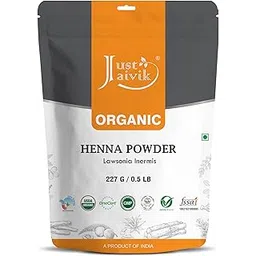 Just Jaivik Organic USDA Certified Henna Powder For Hair Certified by OneCert Asia for USDA Organic Standard 227 Gms / 0.5 LB/ 8 Oz, Natural, No chemical or additive-picture-39