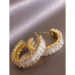Just Lil Things Artificial Stones Studded Contemporary Shaped Half Hoop Earrings-picture-12