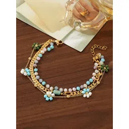 Just Lil Things Gold-Plated Flower Artificial Beaded Multistrand Bracelet-picture-11