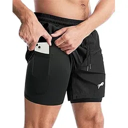 JUST RIDER 2 in 1 Running Sports Shorts for Men with Mobile Phone Pocket Light Weight Quick Dry Fabric for Gym Athletic Workout Running Shorts Lightweight Training Yoga Gym Short with Towel Loop-picture-10