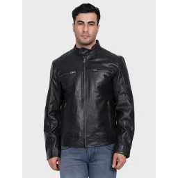 Justanned Black Leather Solid Long Sleeves Jacket-picture-13