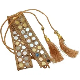 justin dustin Decorative Saree Belt with Mirror Work, Golden Tassels, Traditional Indian Waist Accessory-picture-23
