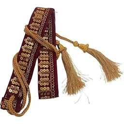 justin dustin Decorative Saree Belt with Tassels, Maroon and Gold Sequin Design, Traditional Indian Waist Accessory-picture-24