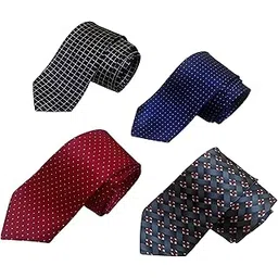 justin dustin Men's Classic Neck Ties Set of 4, Polka Dot, Grid Pattern, Geometric Print, Maroon, Navy Blue,Grey and Blue,Width-3 Inch-picture-9