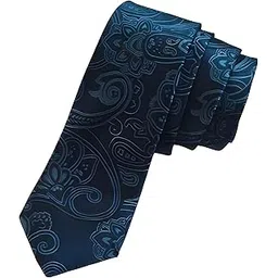 justin dustin Men's Microfiber Necktie, Navy Blue with Paisley Pattern, Classic Width-picture-7