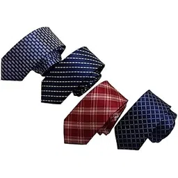 justin dustin Men's Neckties Set, 4 Pack, Striped, Checkered and Plaid Patterns, Blue and Red,Slim Skinny-picture-38