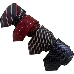 justin dustin Men's Slim Formal Satin Neckties, Pack of 4, Striped and Patterned Design, Width-2.25 inch-picture-25