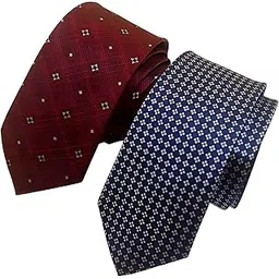 justin dustin Men's Slim Formal Ties, Maroon and Navy Blue Printed Satin, 2.25 inch Width, Pack of 2-picture-18