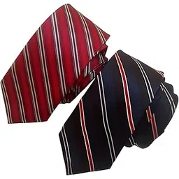 justin dustin Men's Slim Skinny Necktie Set, 2.25 inch Width, Red Striped and Navy Patterned, Pack of 2-picture-2