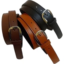 justin dustin Women's Artificial Leather Formal Belts, Slim Skinny Style, Pack of 3-picture-0