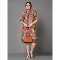 Justin Whyte Ethnic Motifs Printed Crepe Shirt Collar Dress-picture-30