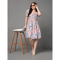 Justin Whyte Floral Printed Crepe Gathered Fit & Flare Dress-picture-25
