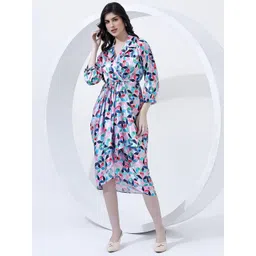 Justin Whyte Women Floral Print Satin Sheath Midi Dress-picture-10