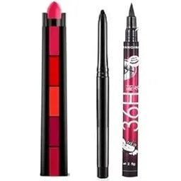 JustTya | Professional Beauty Combo of Fabulous Matte Shades Lipstick 5 in 1, (Red) Edition Lipstick Set, 7.5g Each with 36H Eyeliner and 1 Kajal Pencil - (Pack of 3)-picture-16