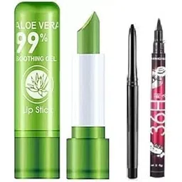 JustTya | Professional Long lasting Moisturizing Formula Fabulous Lip Balm Magic Temperature Color Changing Aloe Vera Lipstick With 36H Waterproof Eyeliner And Kajal Pencil- Pack of 3-picture-15