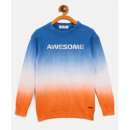 JWAAQ Cotton Knit Full Sleeves Awesome Text Puff Designed Ombre Sweater - Orange-picture-24