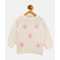 JWAAQ Cotton Knit Full Sleeves Bunny Patch Detailed Sweater - White-picture-25