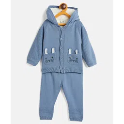 JWAAQ Cotton Knit Full Sleeves Cat Face Designed & Fur Detailed Sweater With Pant Set - Blue-picture-26