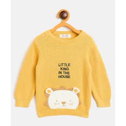 JWAAQ Cotton Knit Full Sleeves Cute Baby Lion Face Patch Embroidered Sweater - Yellow-picture-16