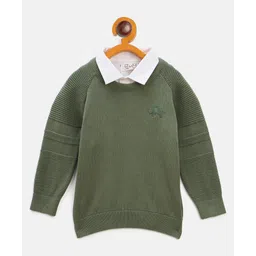 JWAAQ Cotton Knit Full Sleeves Elephant Embroidered Sweater - Green-picture-28