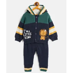 JWAAQ Cotton Knit Full Sleeves I M Little King Text Designed Hooded Sweater With Pant Set - Indigo-picture-21