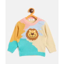 JWAAQ Cotton Knit Full Sleeves Lion Patch Detailed Sweater - Teal Blue-picture-34