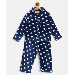 JWAAQ Cotton Knit Full Sleeves Polka Dots Designed & Fur Detailed Coordinating Hooded Sweater With Joggers Set - Navy-picture-15