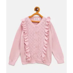 JWAAQ Cotton Knit Full Sleeves Schiffli Embroidered Frill Detailed Sweater - Pink-picture-37