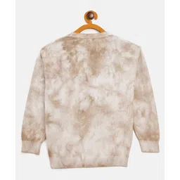 JWAAQ Cotton Knit Full Sleeves Tie Die & Typography Embroidered Sweater - Off White image 3